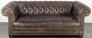 Leather Chesterfield sofa, 29'' h., 78'' w.