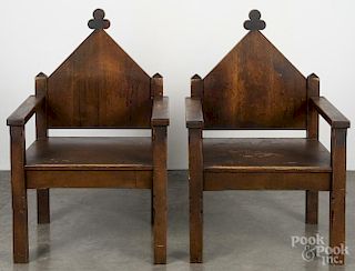 Pair of mission style maple armchairs.