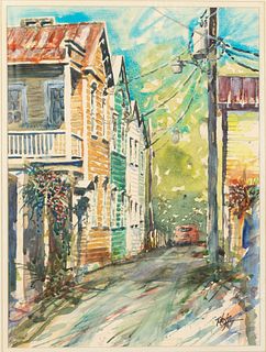Illegibly Signed, Town Houses, Watercolor, 1997
