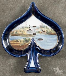 Spade-form porcelain dish, late 19th c., with a painted canal scene, 5 1/2'' l., 5'' w.