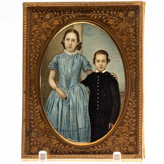 Portrait Miniature of Two Children, 19th Century