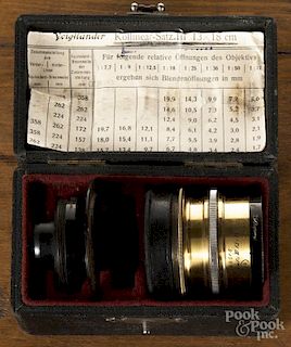 Antique Voigtlander Collinear Satz III brass camera lens, 13 x 18 cm, no. 234