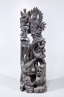Chinese Carved Wood Standing Figure of Guanyin