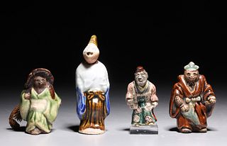 Group of Four Japanese Glazed Ceramic Figural Form Netsuke