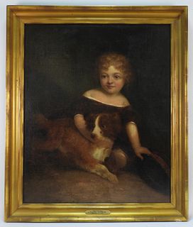 Alvan Fisher Young Girl with Dog Portrait Painting