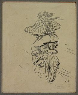 Peggy Bacon Boy on Bicycle Pencil Illustration