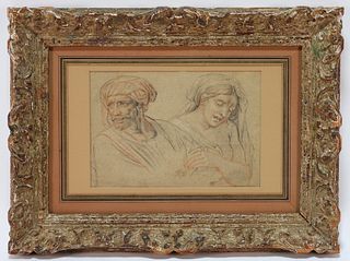 18C. European Old Master's Study Drawing of Couple