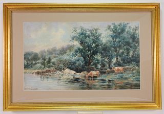 Henry N. Cady Cow Landscape WC Painting