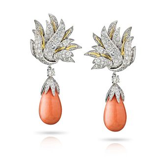 PLATINUM & 18KGOLD 7CT CORAL EARRINGS