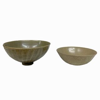 2 Antique Chinese Celadon Glazed Pottery Bowls