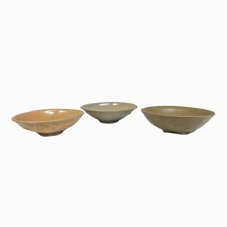 3 Antique Chinese Brown & Celadon Glazed Bowls