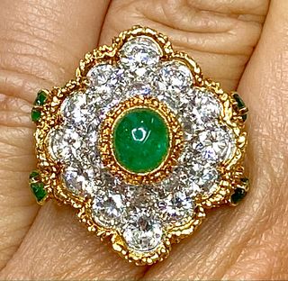 VCA Paris 18K Yellow Gold Diamond and Emerald Ring