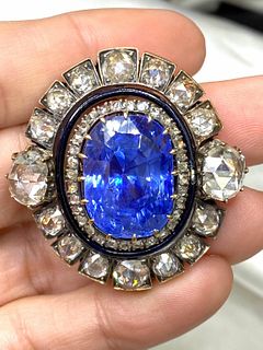Victorian 18K Silver Topped Sapphire Diamond Pin