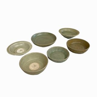 6 Antique Chinese Celadon Glazed Pottery Bowls