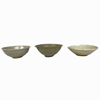 3 Antique Chinese Celadon Glazed Pottery Bowls