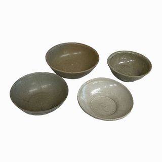 Lot 4 Antique Chinese Celadon Glazed Pottery Bowls