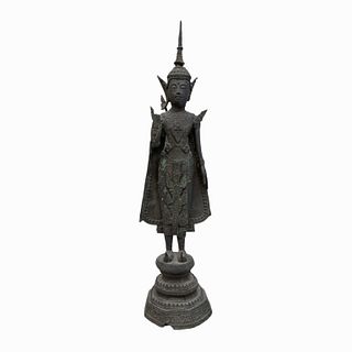 Antique Thai Bronze Sculpture Of Standing Buddha