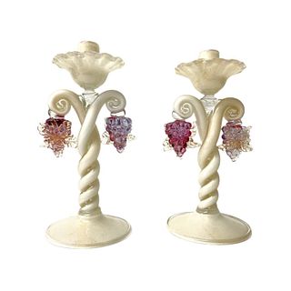 Pair Murano Venetian Grape Cluster Candlesticks