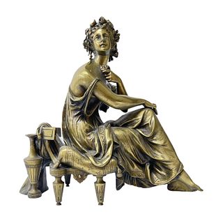Anitque Gilt Bronze Sculpture Of Seated Woman