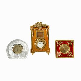 Lot of 3 Faberge Guilloche & Hoya Crystal Clocks