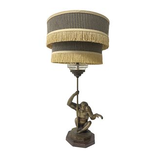 Castilian Art Deco Figural Gilt Bronze Monkey Lamp