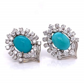 Platinum Real Turquoise and Diamond Earrings