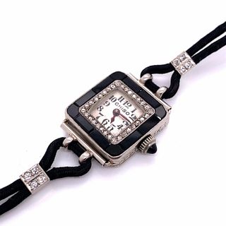 ?Ghiso Paris Art Deco Onyx and Diamond Watch