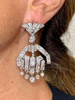 Art Deco Platinum Diamond Chandelier Earrings