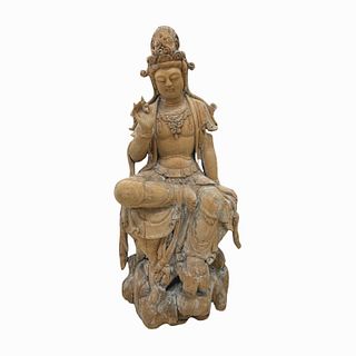 Large Antique Chinese Wooden Guan Yin Sculpture