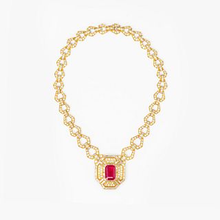 An Impressive 9.94ct Burma Ruby Diamond Necklace