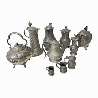 Lot 10 Antique Continental American Pewter Items
