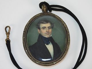 19C Miniature Portrait & Hair Mourning Pendant