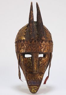 African Marka Tribe Carved Wood & Metal Mask