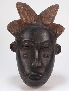 African Baule Tribe Carved Wood Portrait Mask