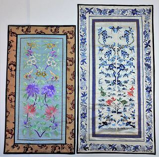 2PC Chinese Pictorial Embroidered Silk Textiles