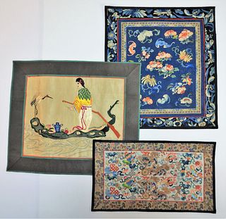 3PC Chinese Pictorial Embroidered Silk Textiles