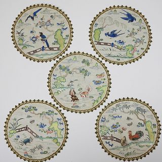 5PC Chinese Pictorial Embroidered Silk Textiles
