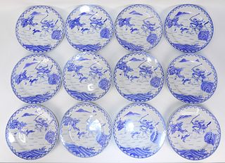 12PC Chinese Export Blue & White Porcelain Plates