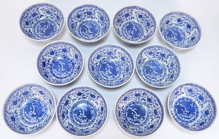 11PC Chinese Export Blue & White Porcelain Bowls