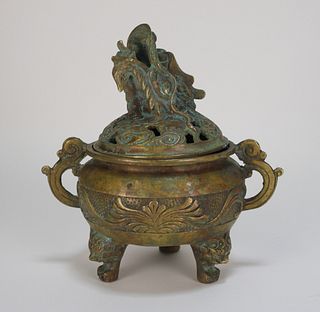 Chinese Brass Dragon Footed Censer