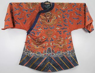 FINE Chinese Qing Silk Gold Thread Dragon Robe