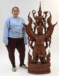 LG Indian Carved Wood Garuda Sculpture