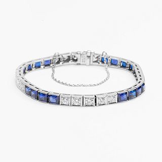 Platinum Diamond & Sapphire Tennis Bracelet