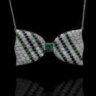Diamond, Sapphire, Emerald and Platinum Necklace