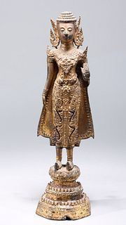 Antique Thai Gilt Bronze Standing Figure