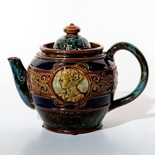 Doulton Lambeth Commemorative Teapot, Edward VII, Alexandra