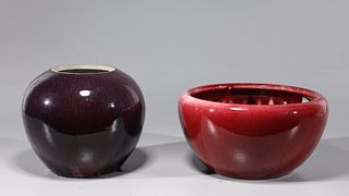 Two Chinese Flambe Glazed Ceramics