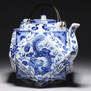 Chinese Blue & White Porcelain Dragon Teapot