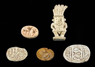 4 Egyptian Faience Amulets + 1 Roman Stone Seal
