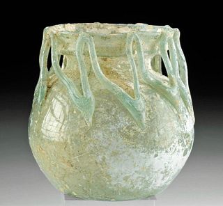 Roman Glass Jar w/ Applied Rigaree - Intact!